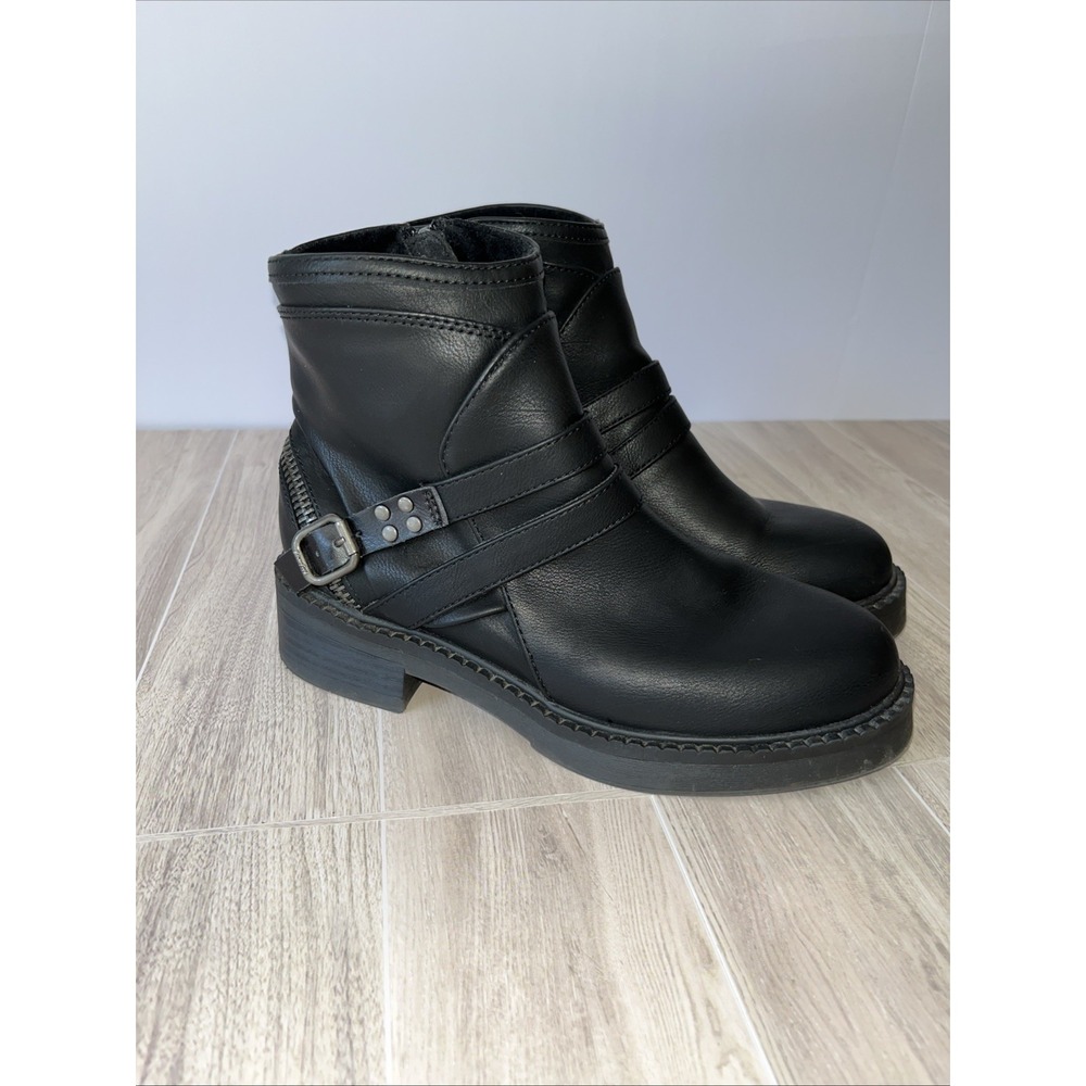 Black Vegan Leather Booties With Buckle Detail Size 6